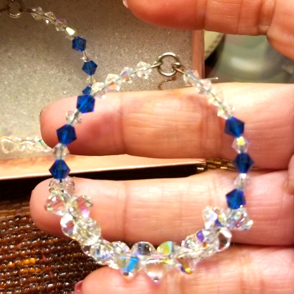 Swarovski Crystals Hand-Made Earrings and Choker Set Blue White - Picture 8 of 9